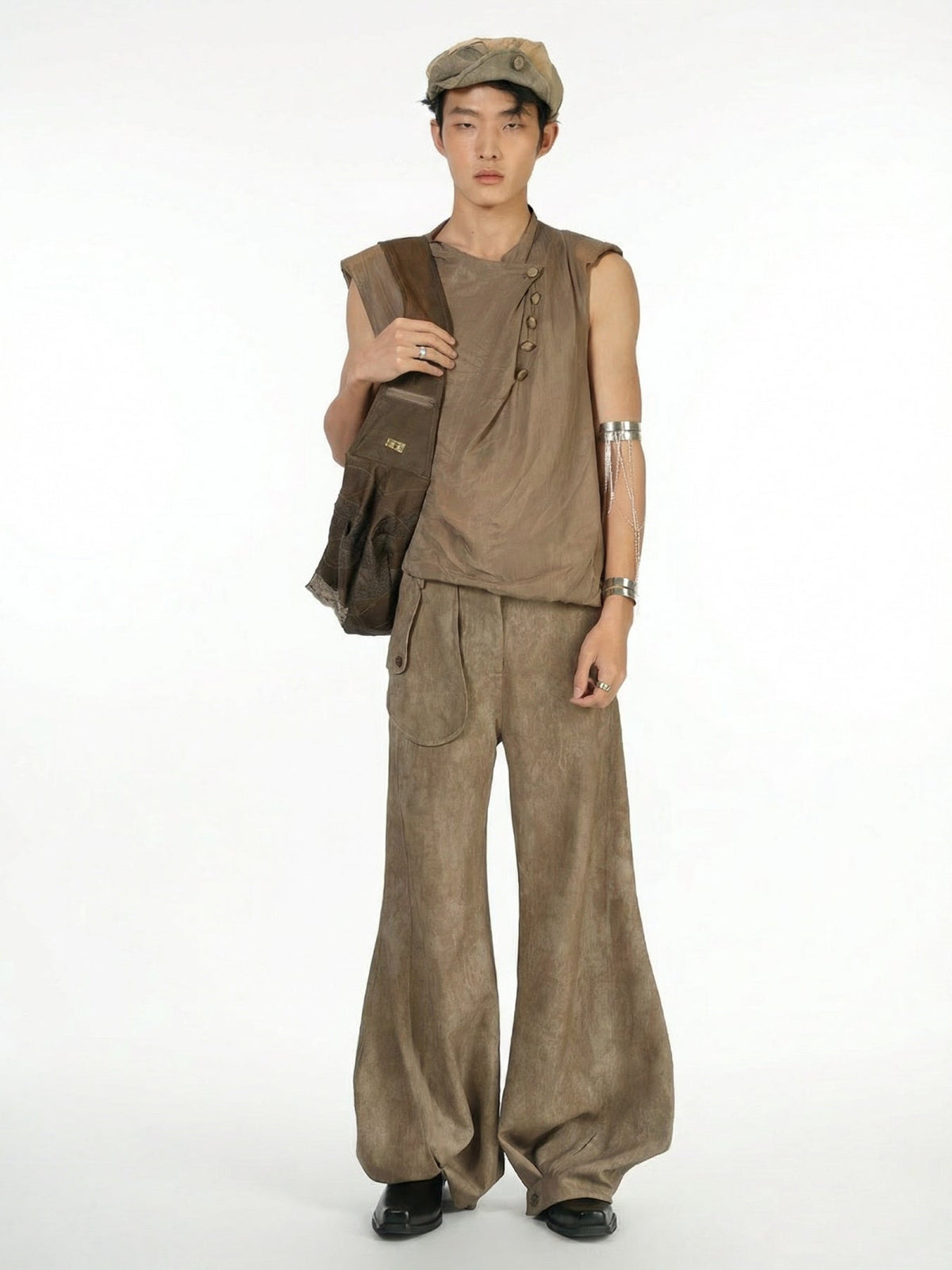 Textured Linen Scimitar Pants