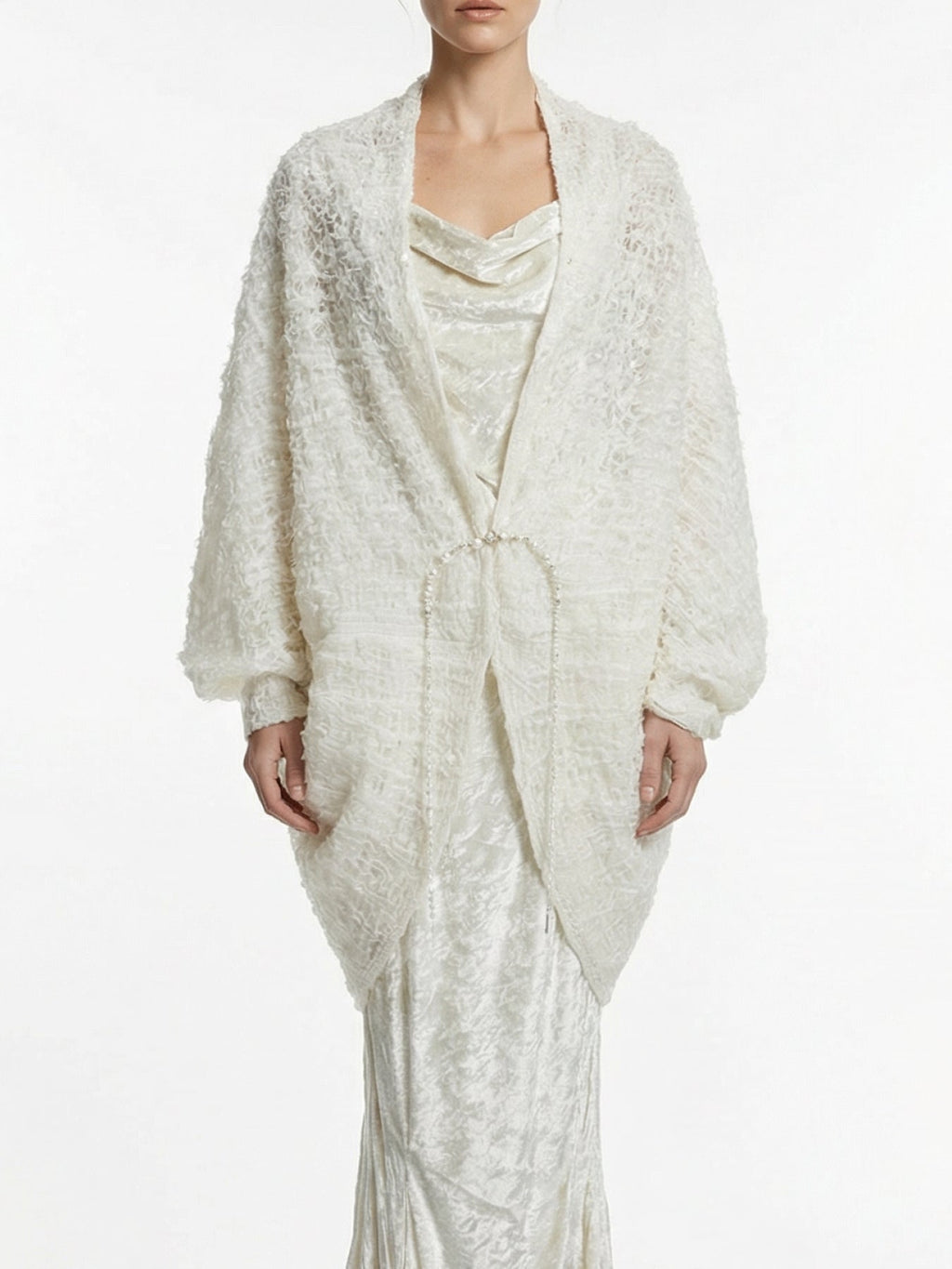 Fog White Pleated Shawl