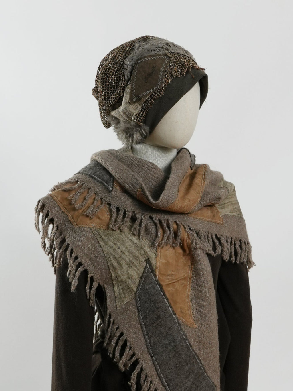 Knitted fringe triangle scarf