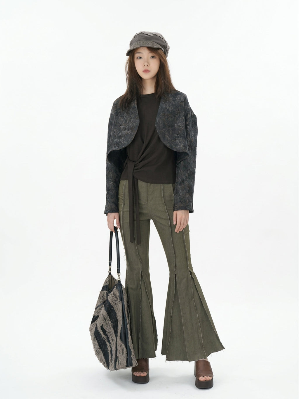 Ripped and frayed flared jeans