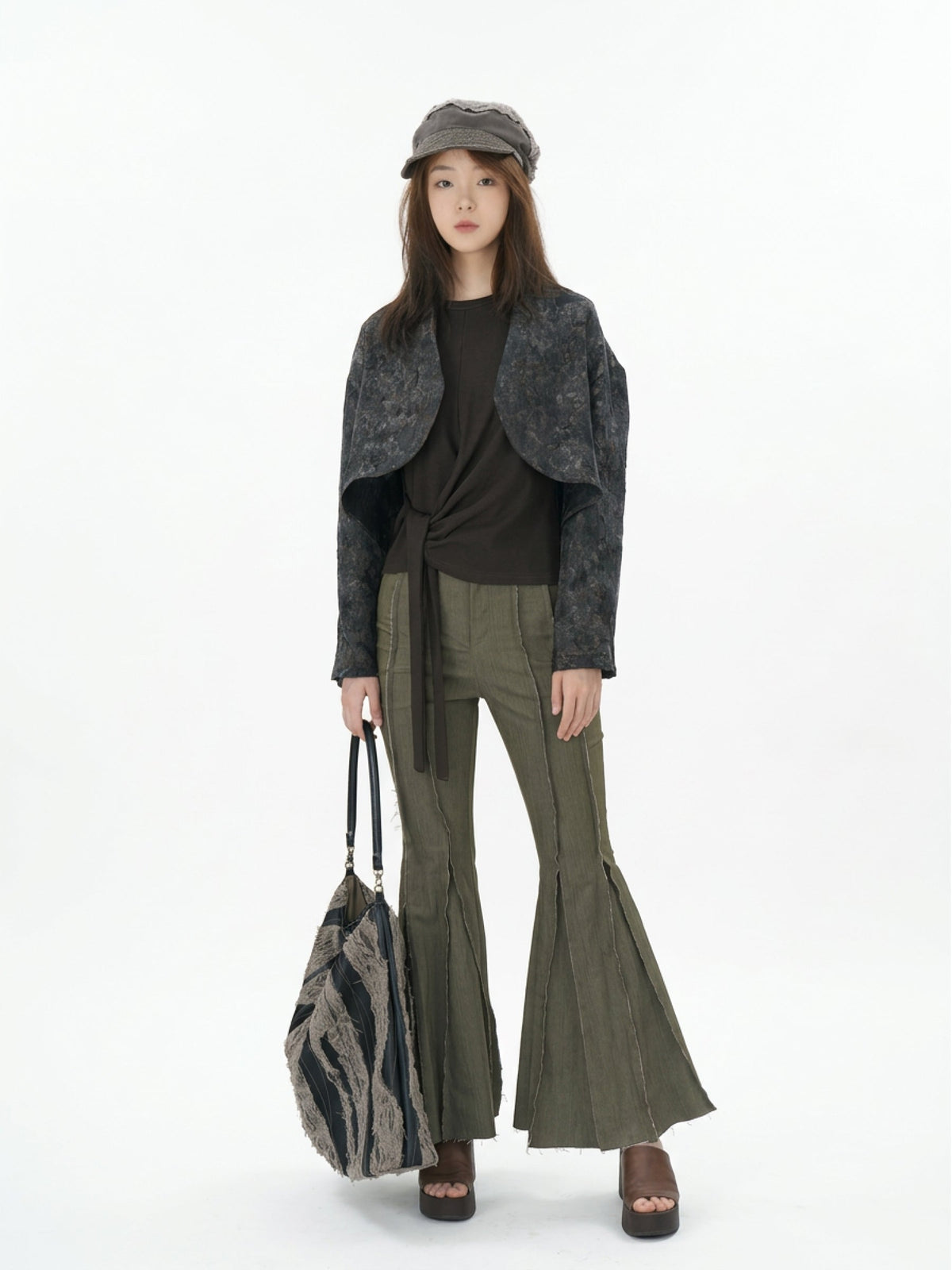Ripped and frayed flared jeans
