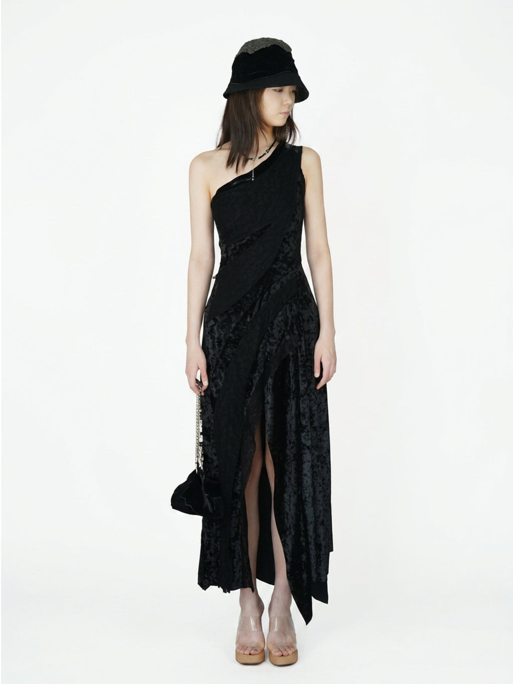 Lace and velvet spliced dress