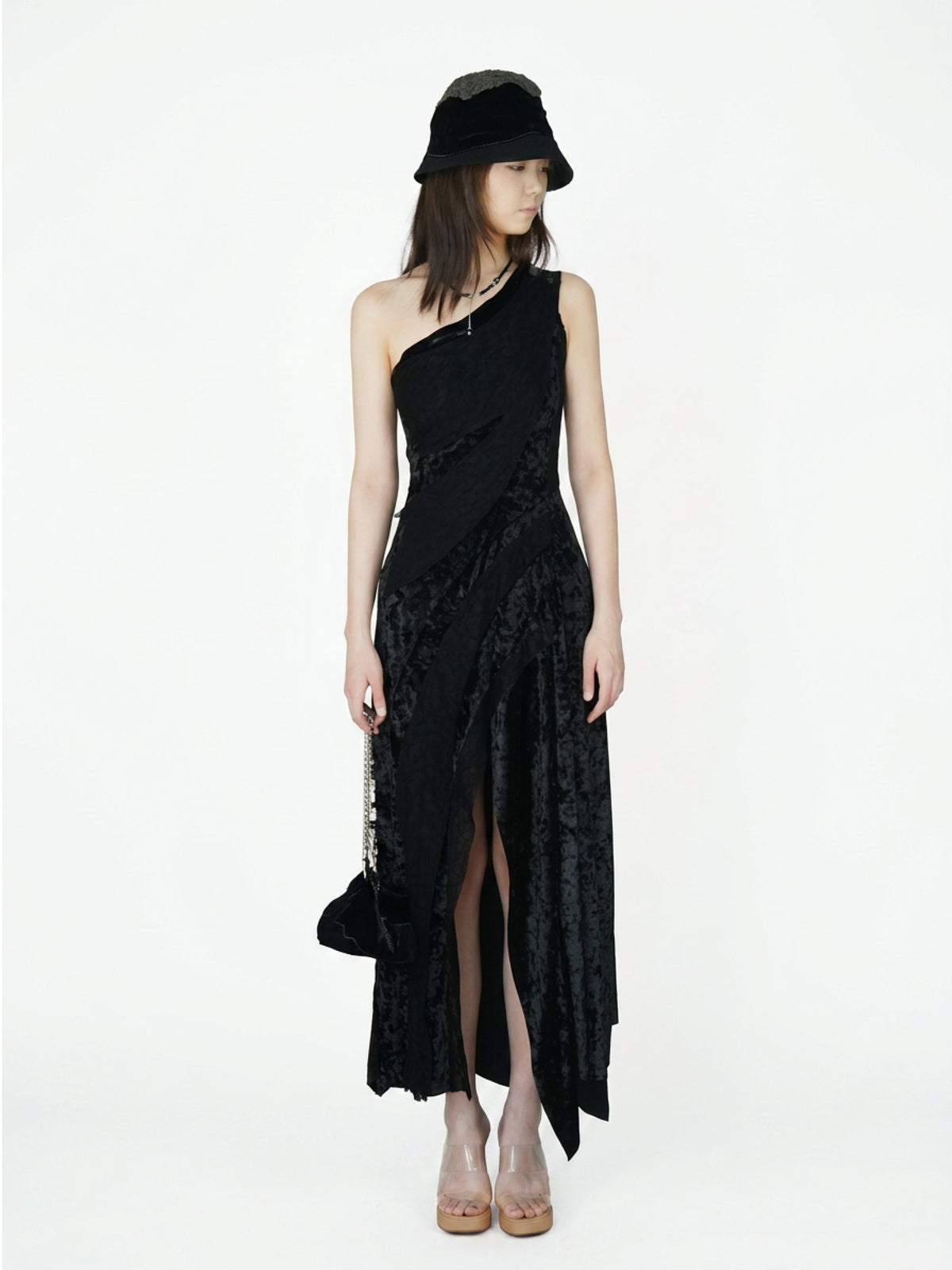 Lace and velvet spliced dress