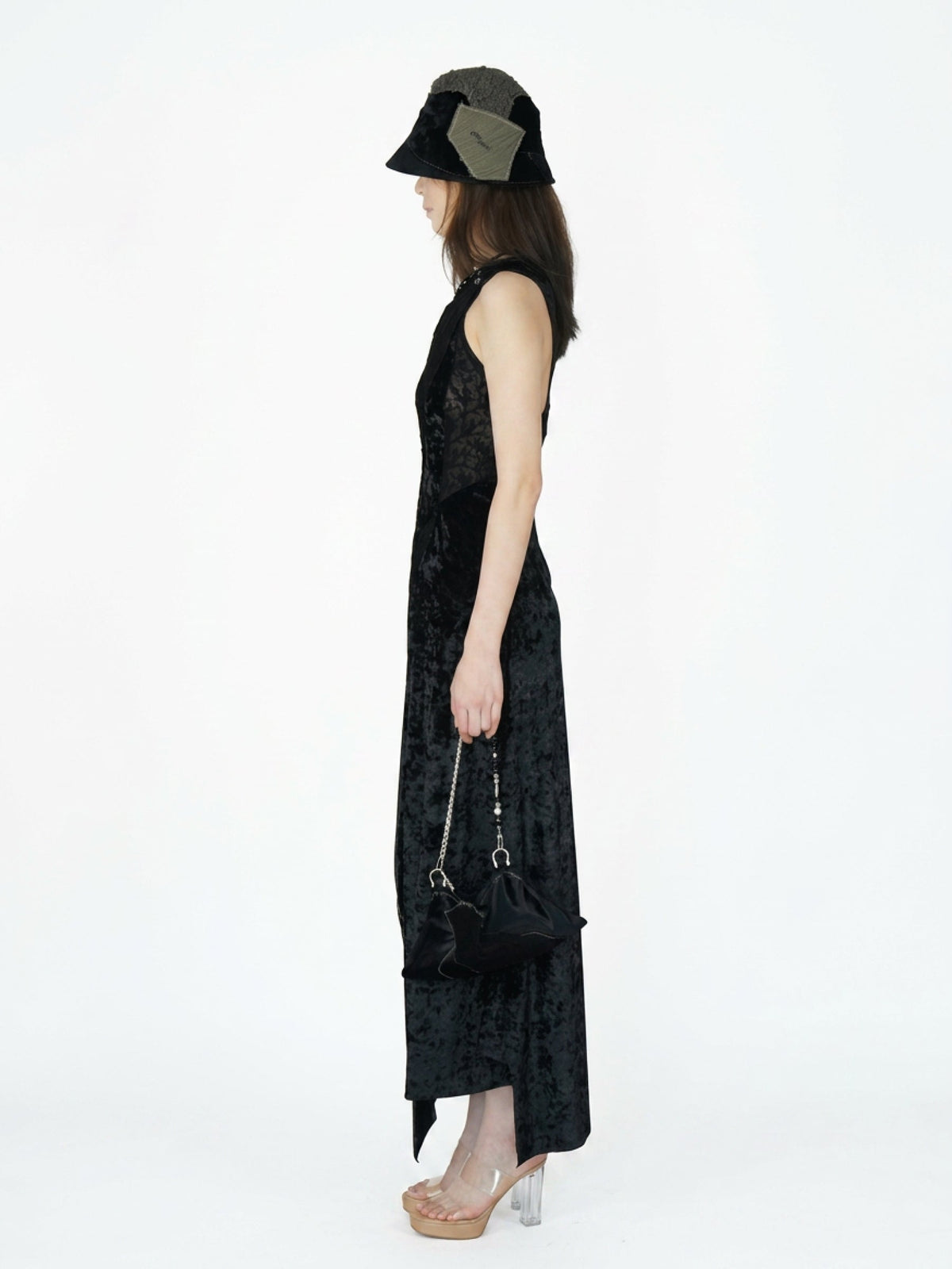 Lace and velvet spliced dress