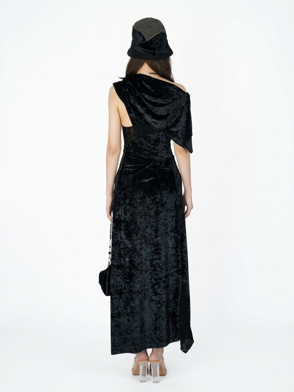 Lace and velvet spliced dress