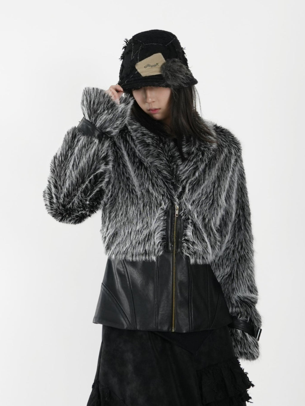 Fishbone Pattern Fur - Dark Gray