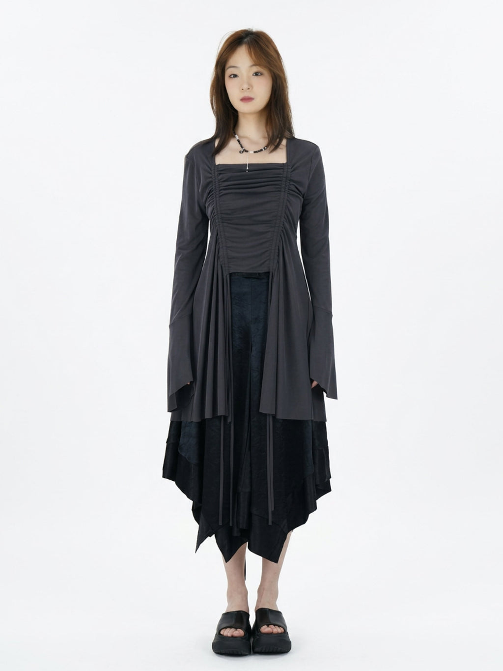 Drawstring ruffled top