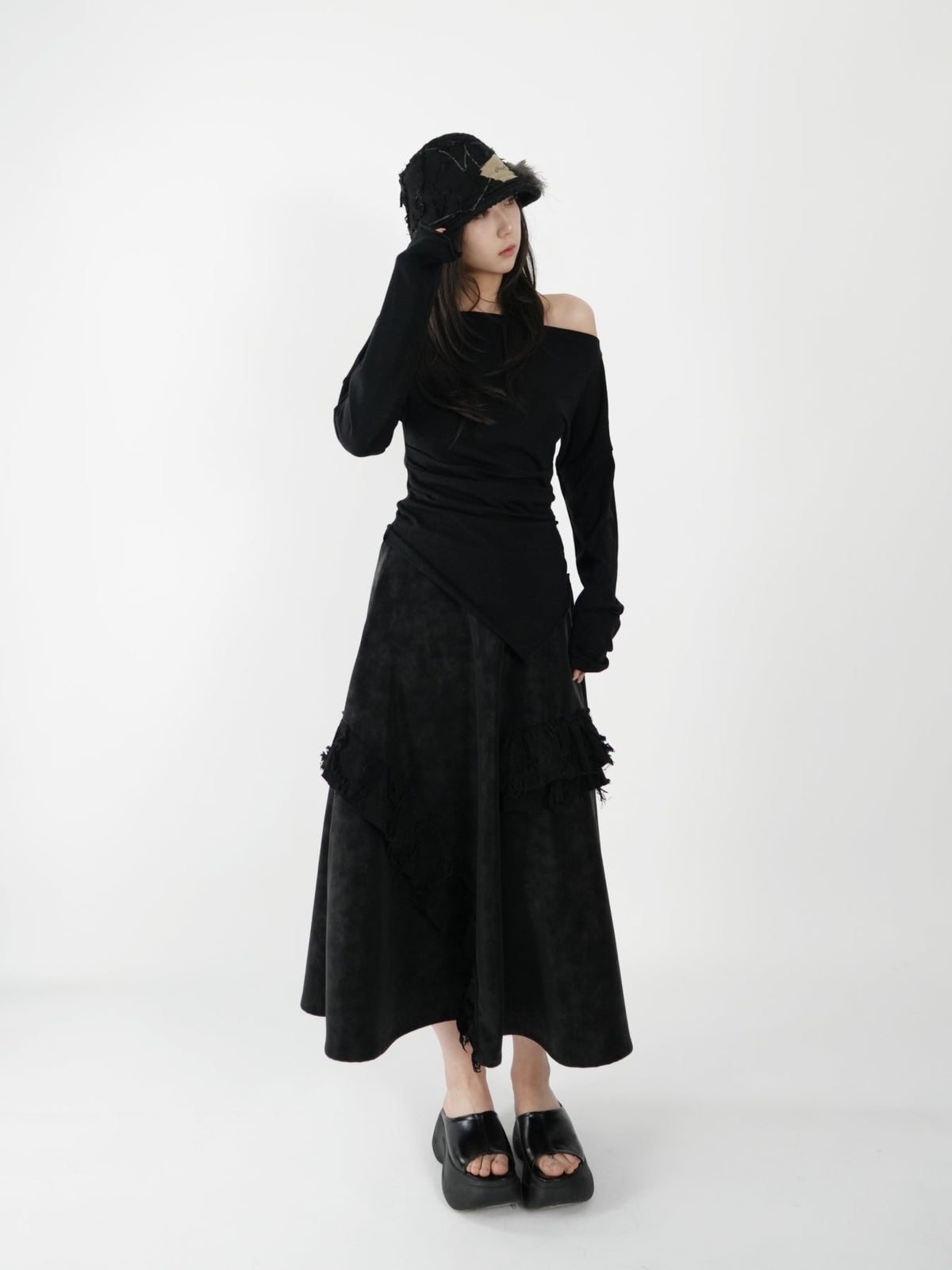 Paneled Leather Skirt