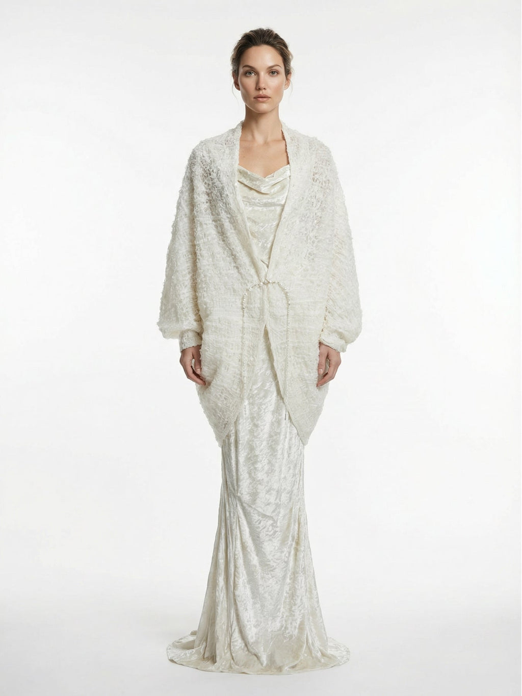 Fog White Pleated Shawl