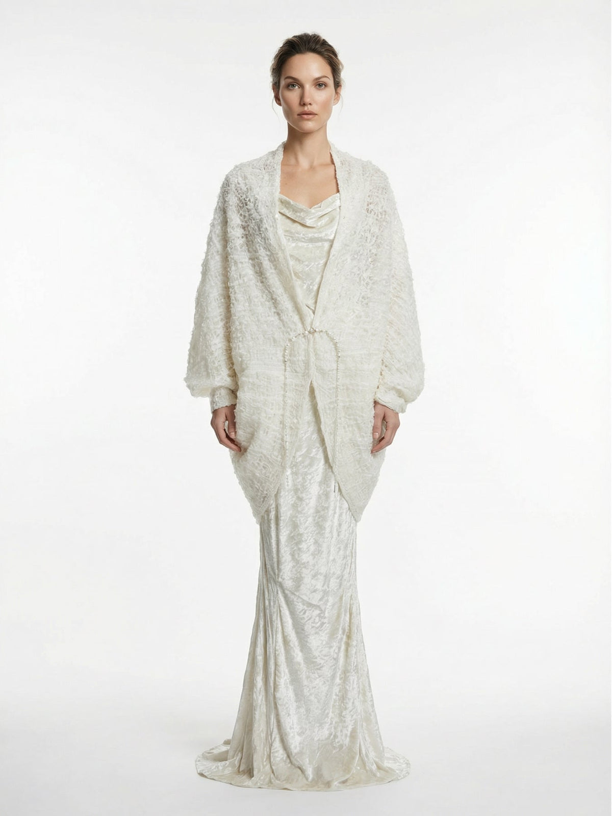 Fog White Pleated Shawl