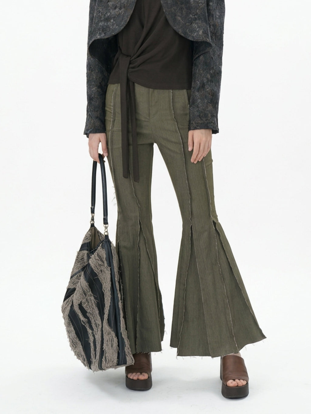 Ripped and frayed flared jeans