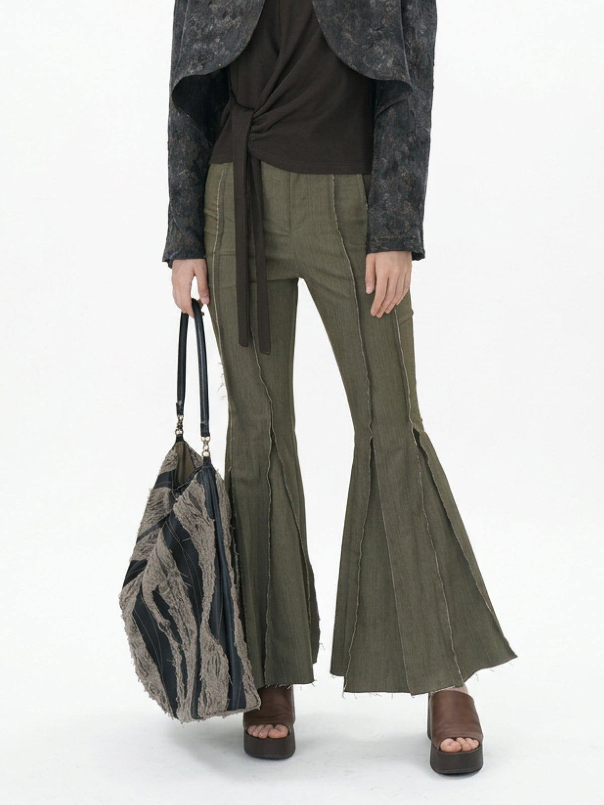 Ripped and frayed flared jeans