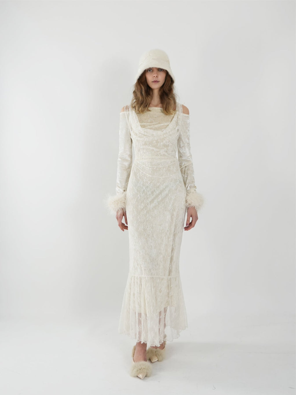Two-piece Off-the-shoulder Dress with Cowl Neck Detail