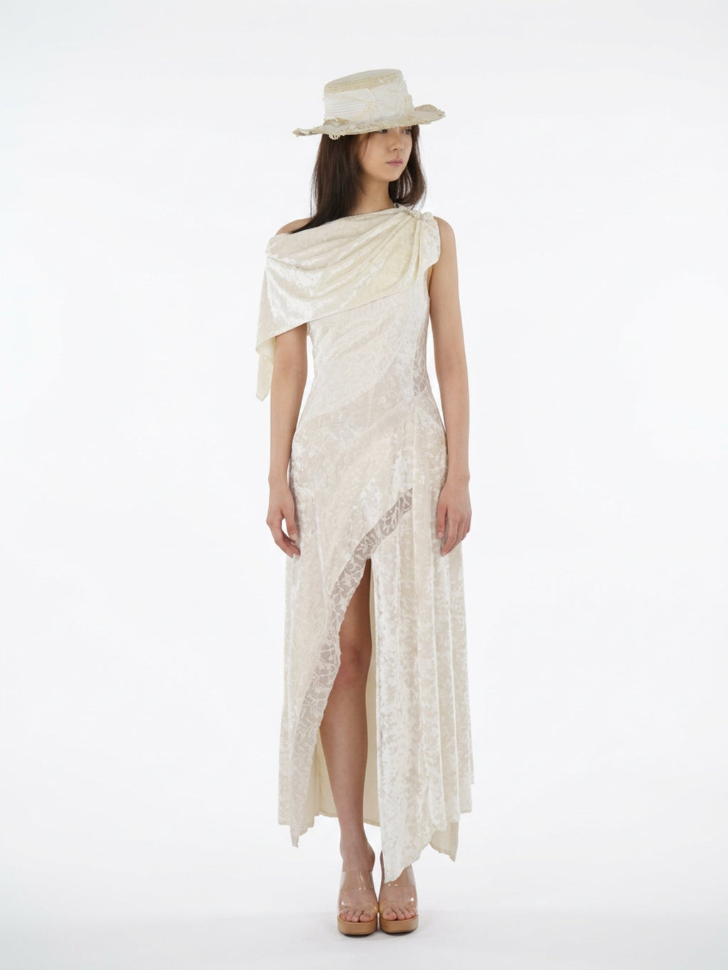 Lace and velvet spliced dress