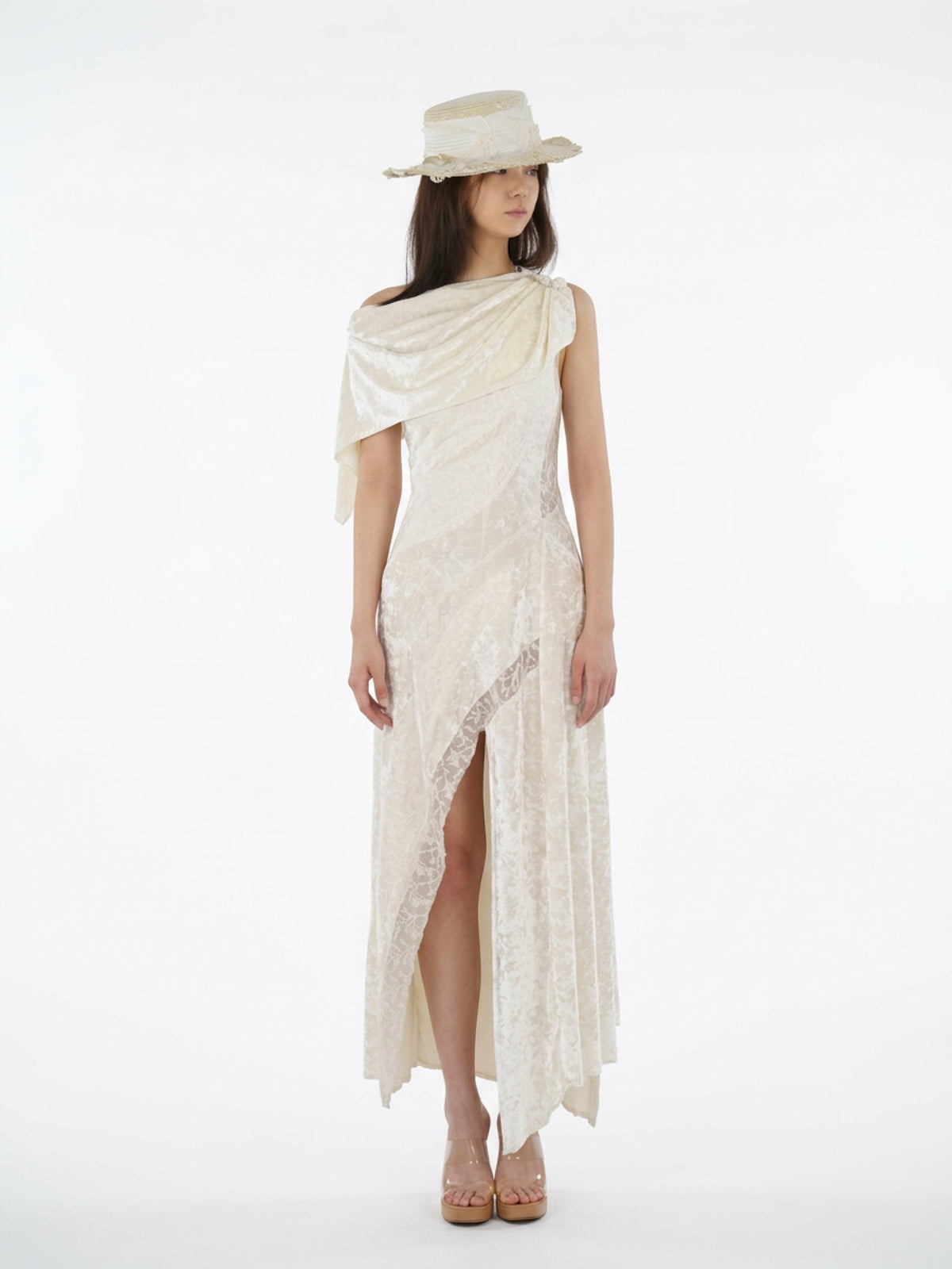 Lace and velvet spliced dress