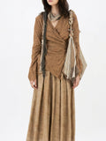 Fur-collar cinched-waist top