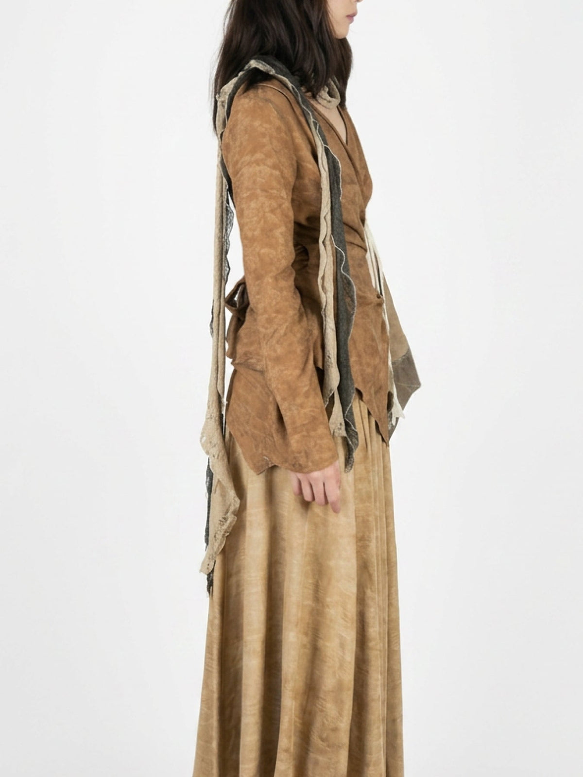 Fur-collar cinched-waist top
