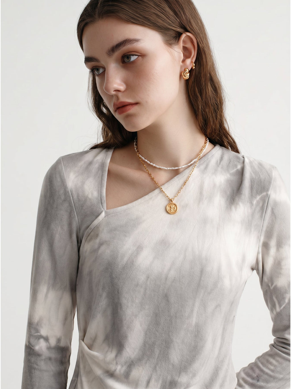 Slant V-neck Long Sleeve T-Shirt