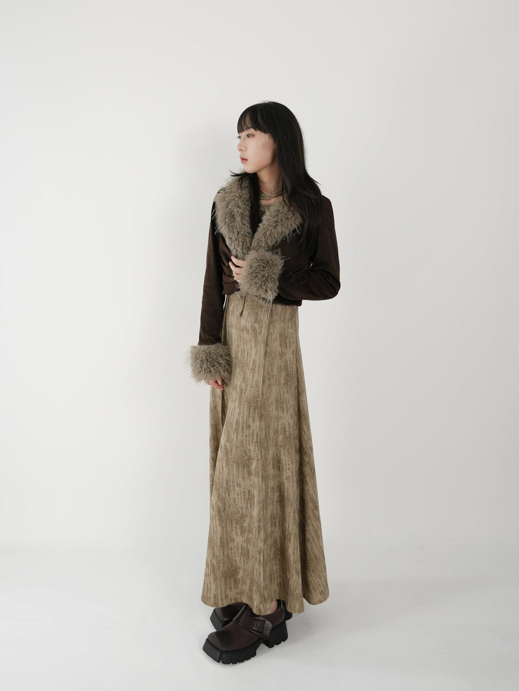 Pleated Frayed Suit