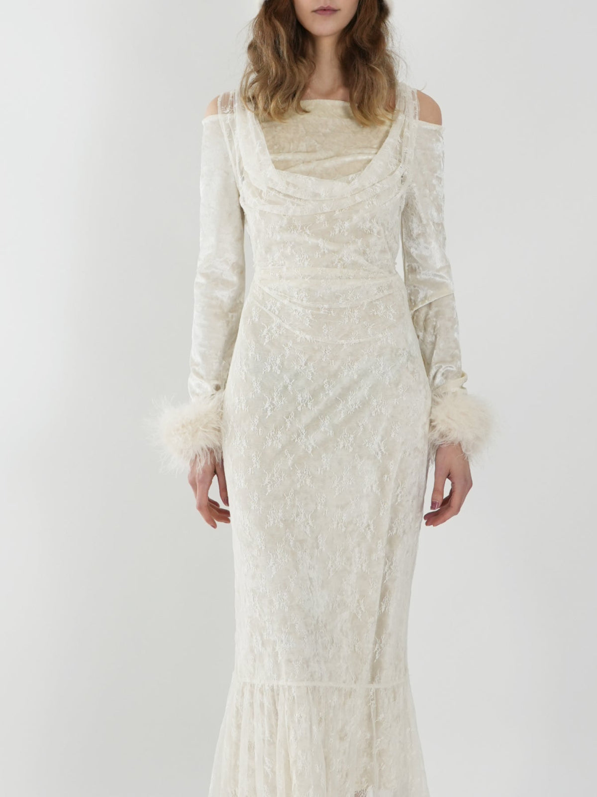 Two-piece Off-the-shoulder Dress with Cowl Neck Detail