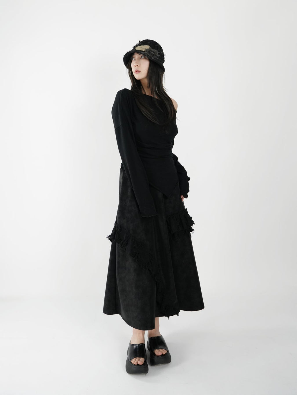 Paneled Leather Skirt