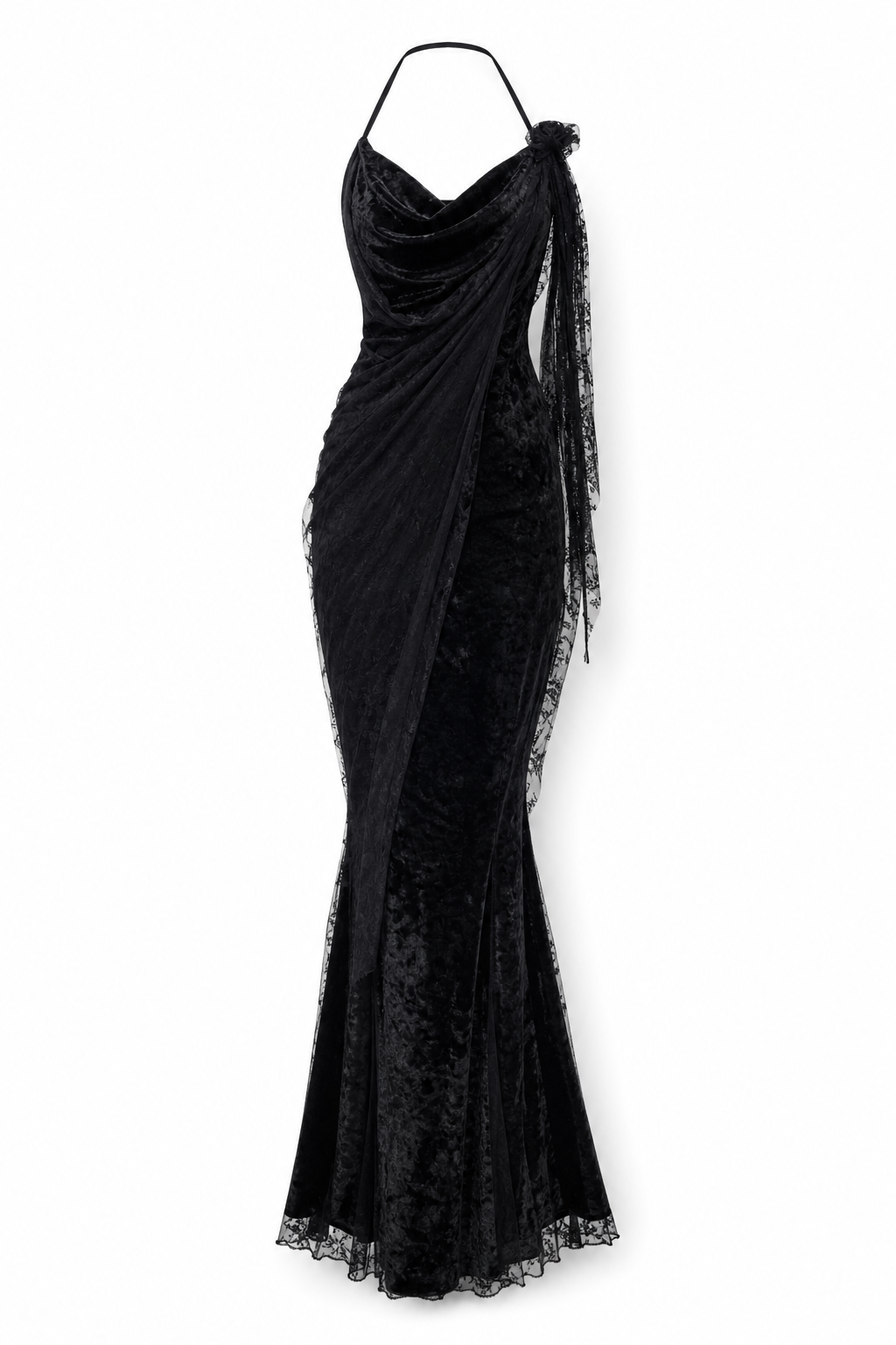 Halter Cowl-Neck Fishtail Dress