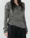 Cowl-Neck Double-Drawstring Top - Gray M