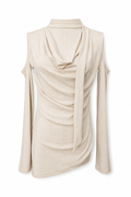Off-Shoulder Cinched Knit Top - Beige L