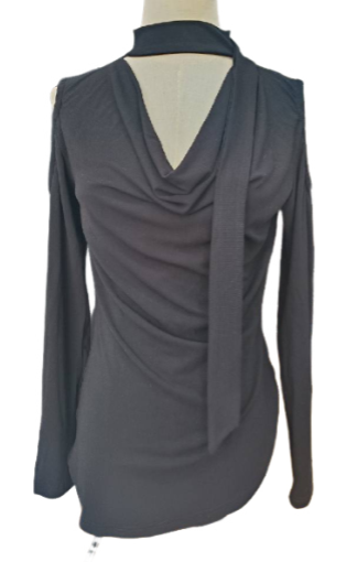 Off-Shoulder Cinched Knit Top - Black L