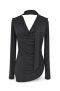 Off-Shoulder Cinched Knit Top - Black L