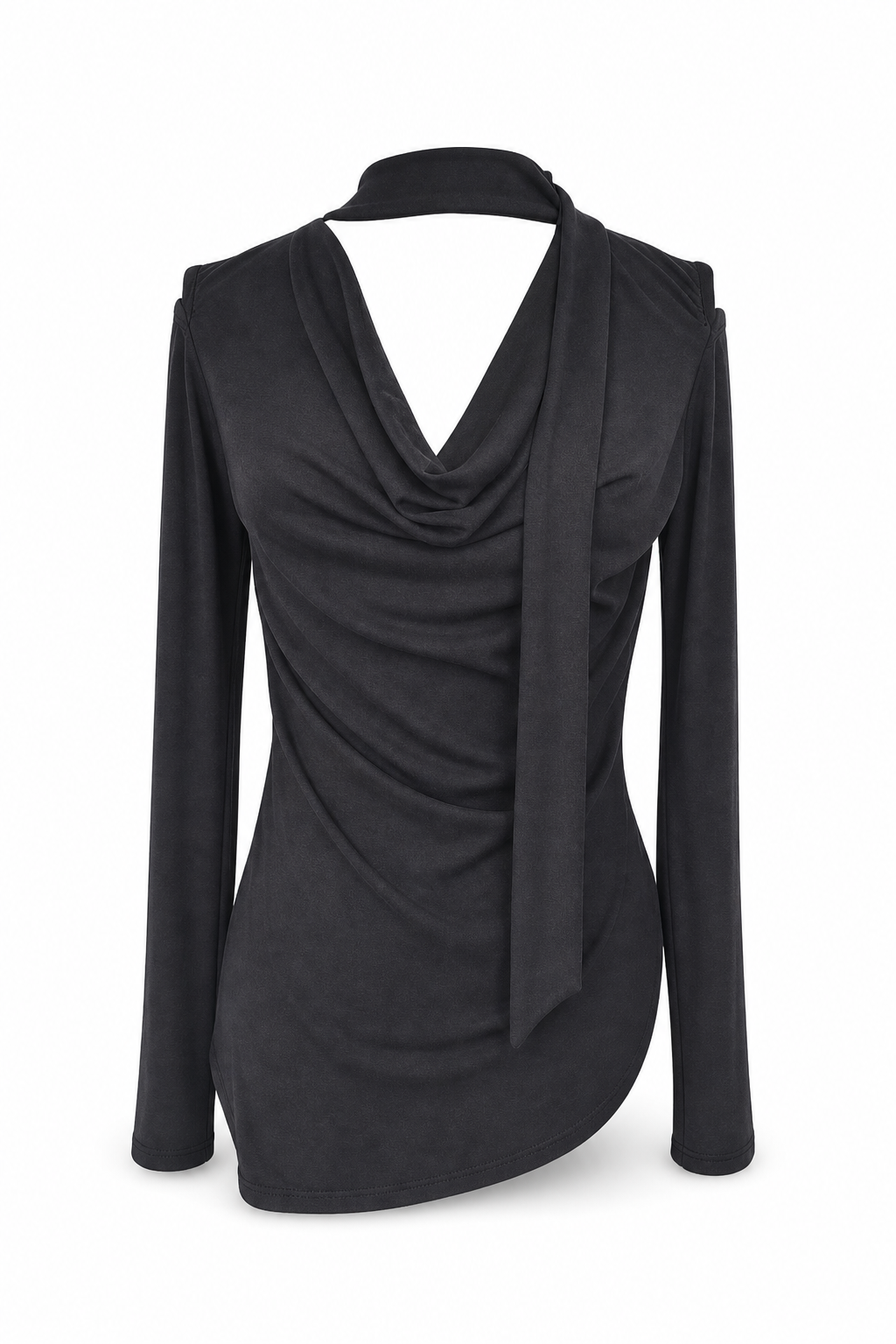 Off-Shoulder Cinched Knit Top - Black L